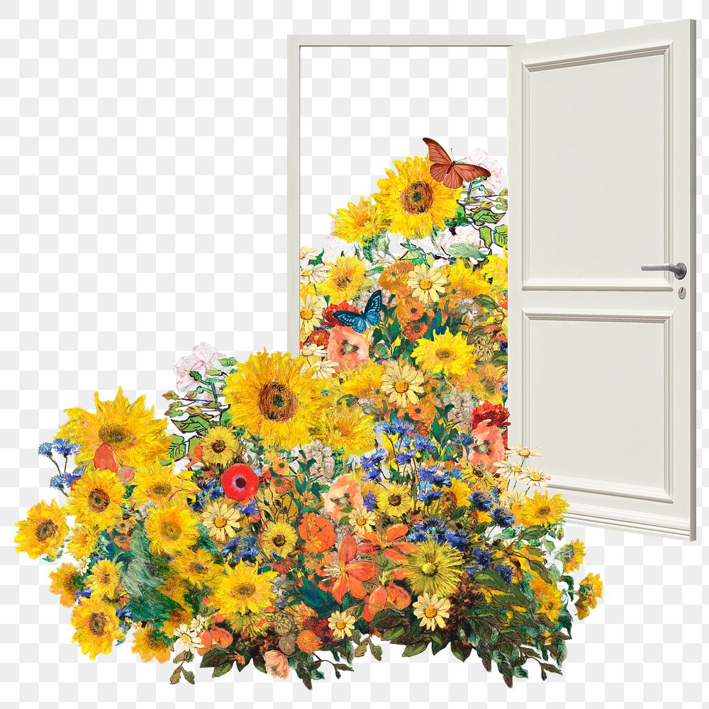 Sunflower door png sticker,  famous painting remixed by rawpixel, transparent background