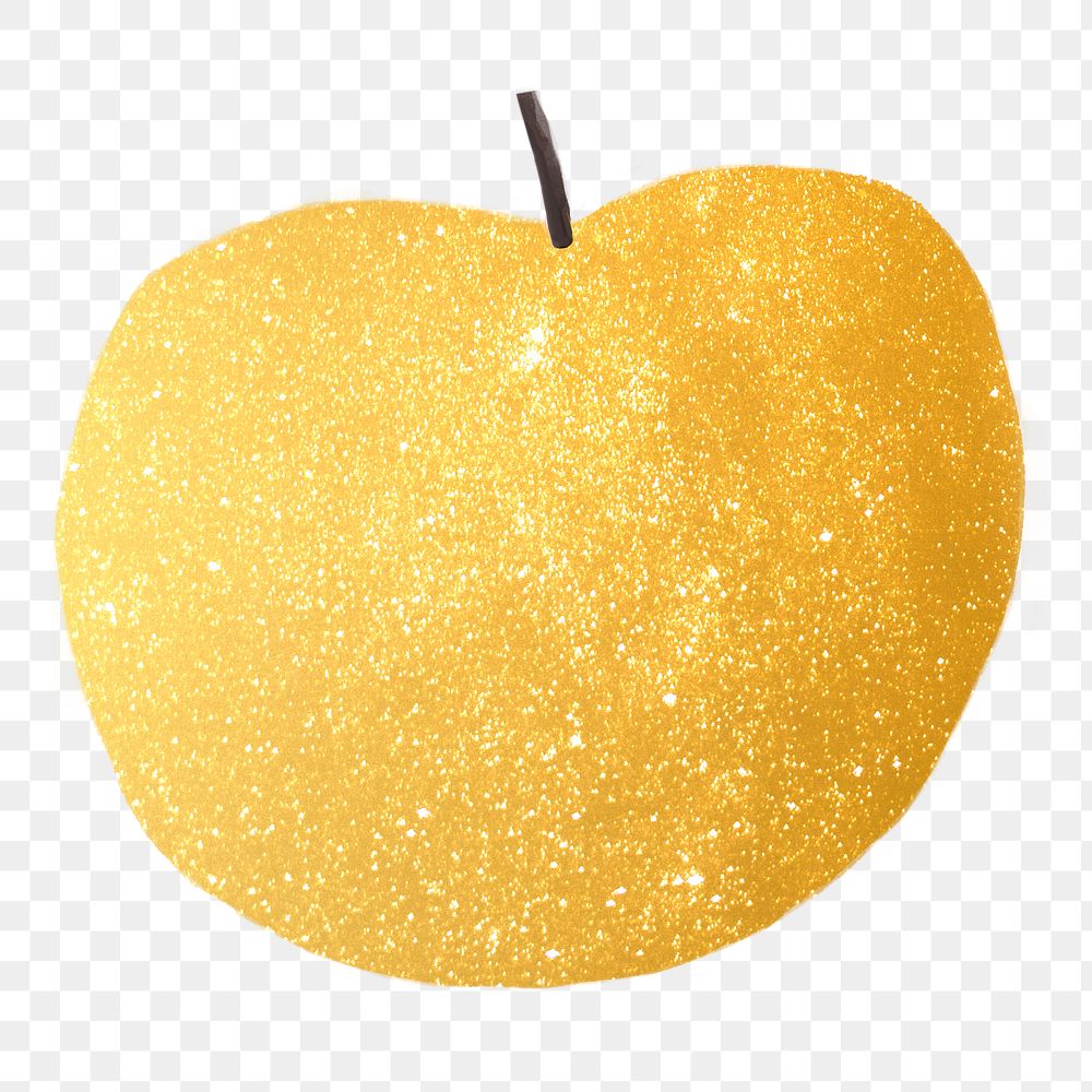 Golden apple png sticker, glittery design in transparent background