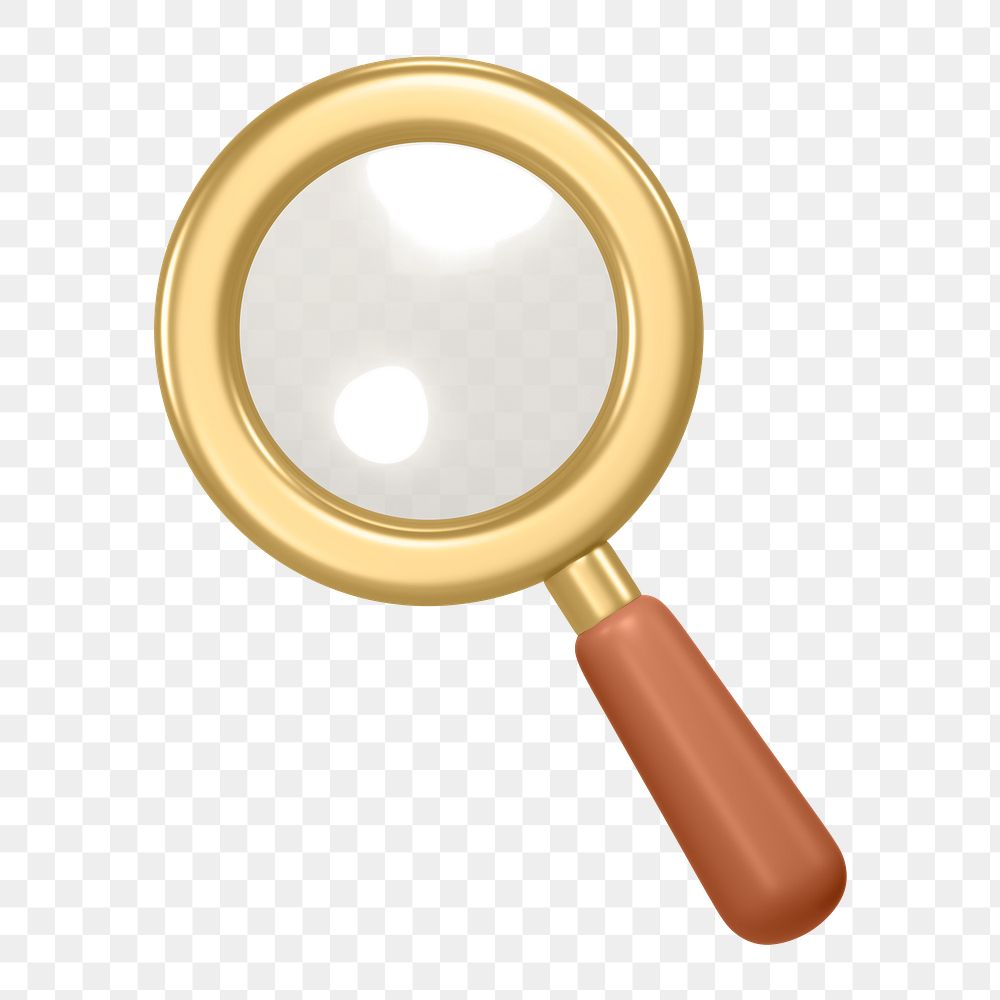 Magnifying glass png icon sticker, 3D rendering, transparent background