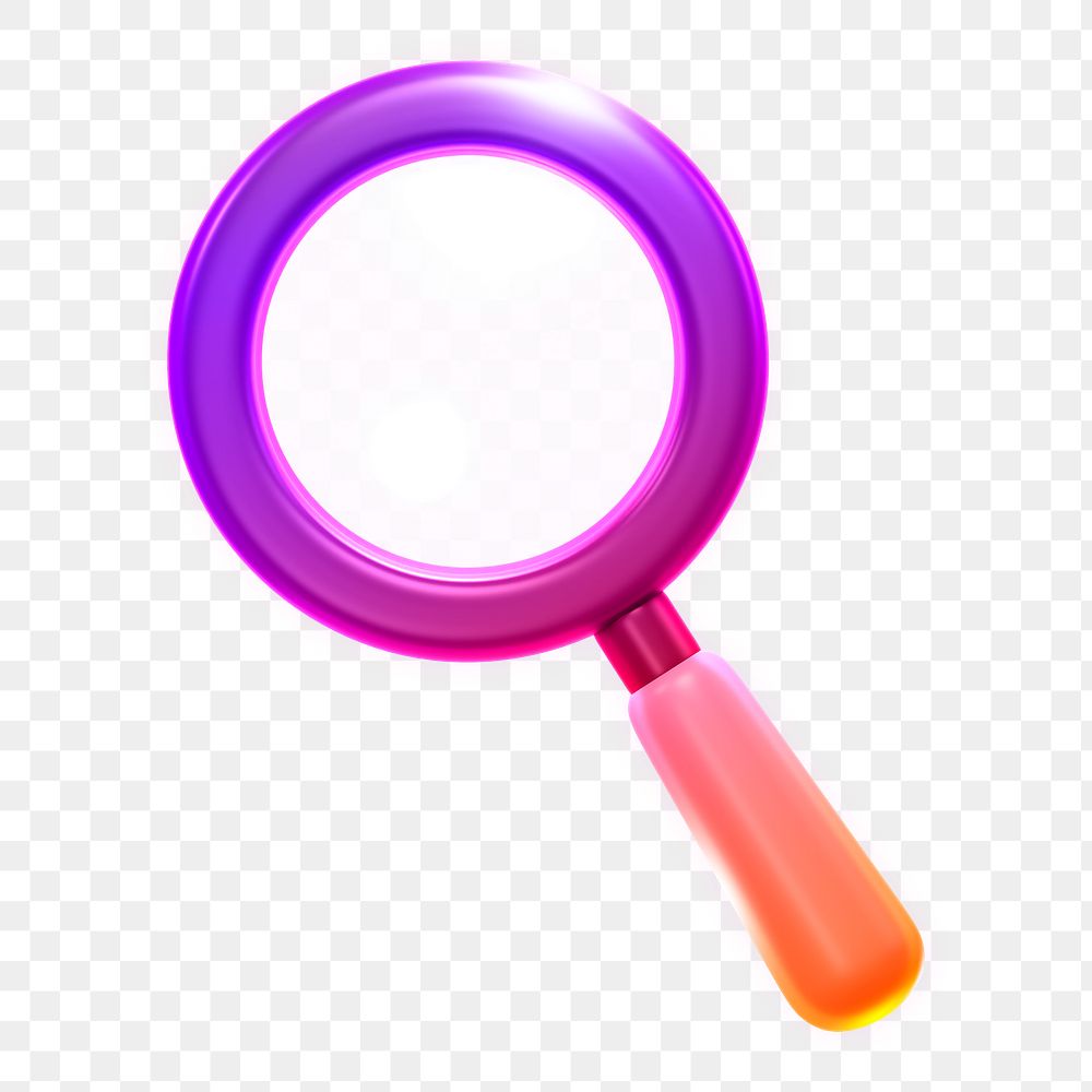 Magnifying glass png icon sticker, 3D rendering, transparent background