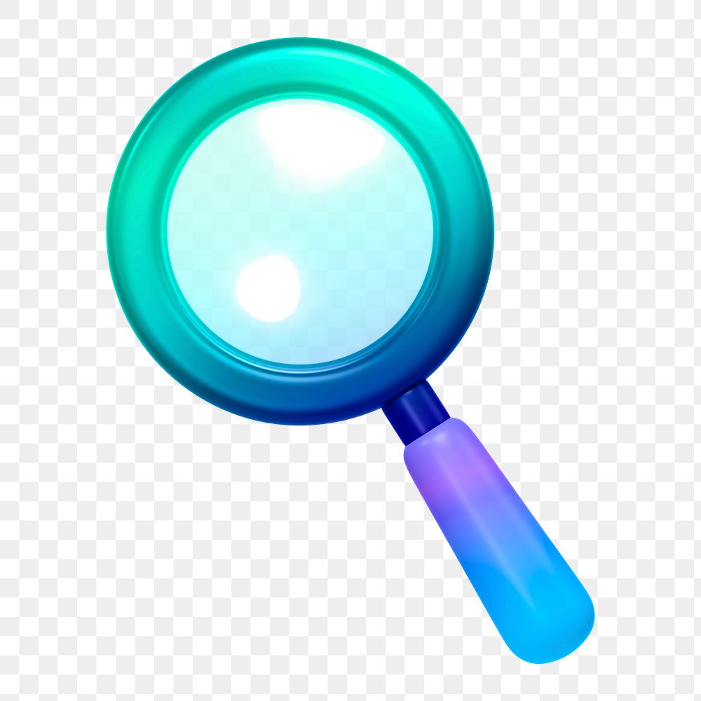 Magnifying glass png icon sticker, 3D rendering, transparent background