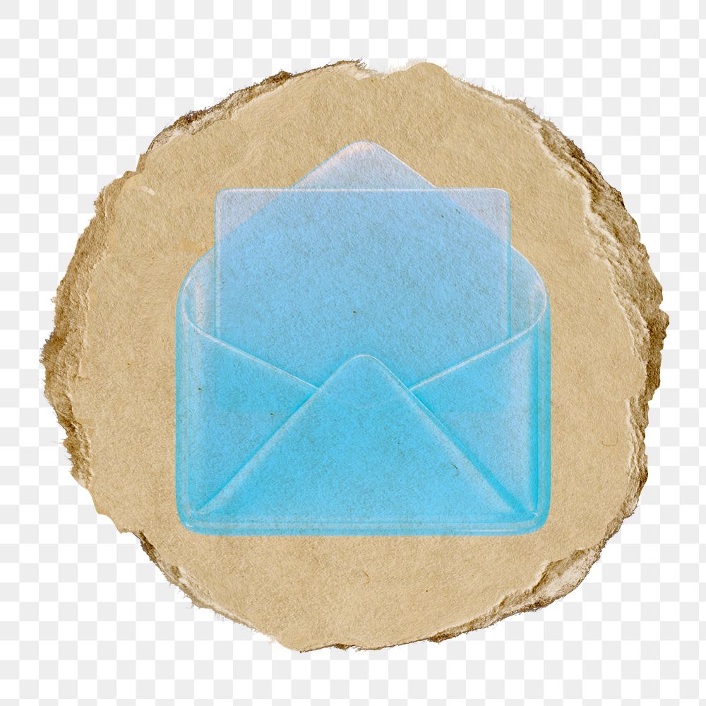 Envelope, email png icon sticker, ripped paper badge, transparent background