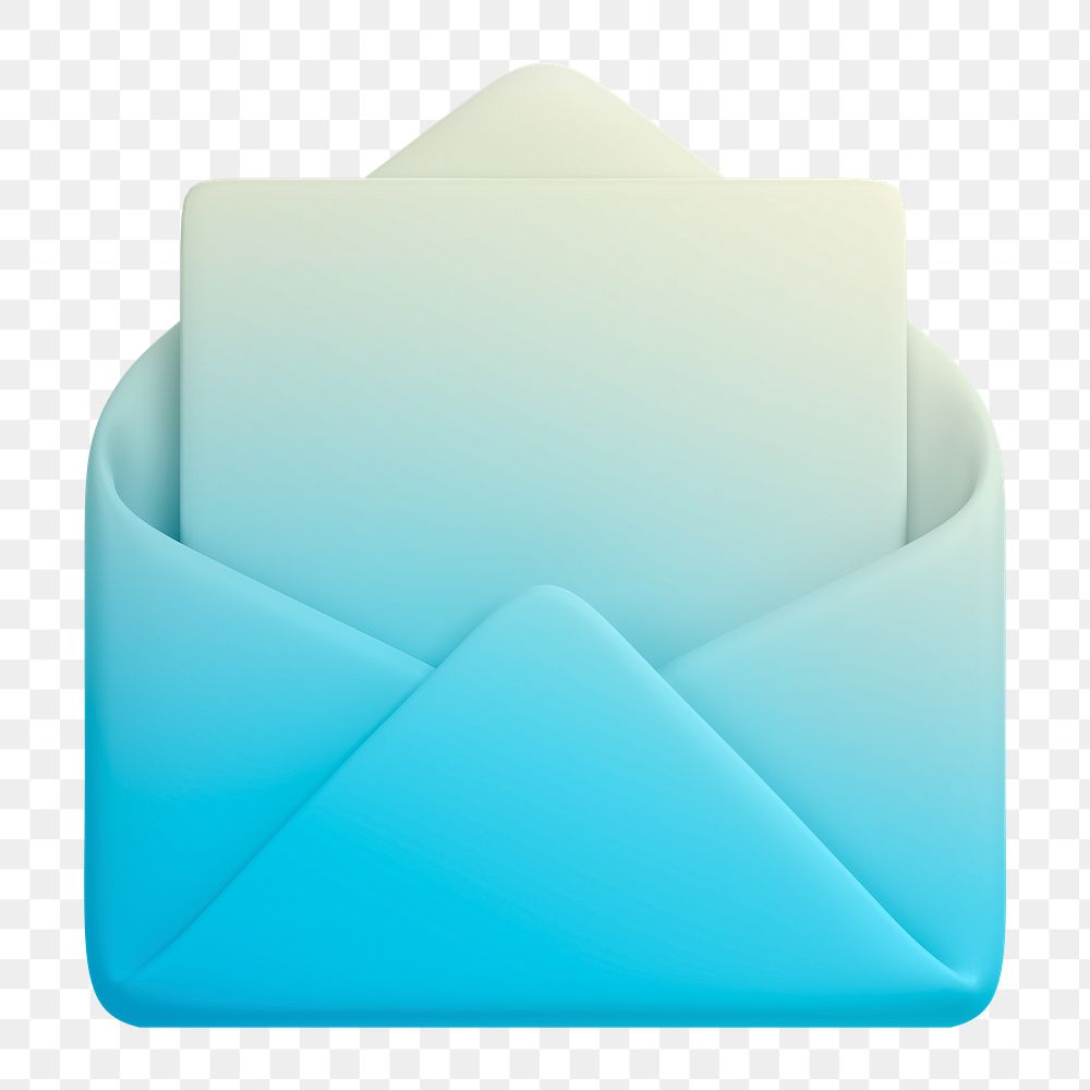 Gradient envelope png, email icon sticker, 3D rendering, transparent background