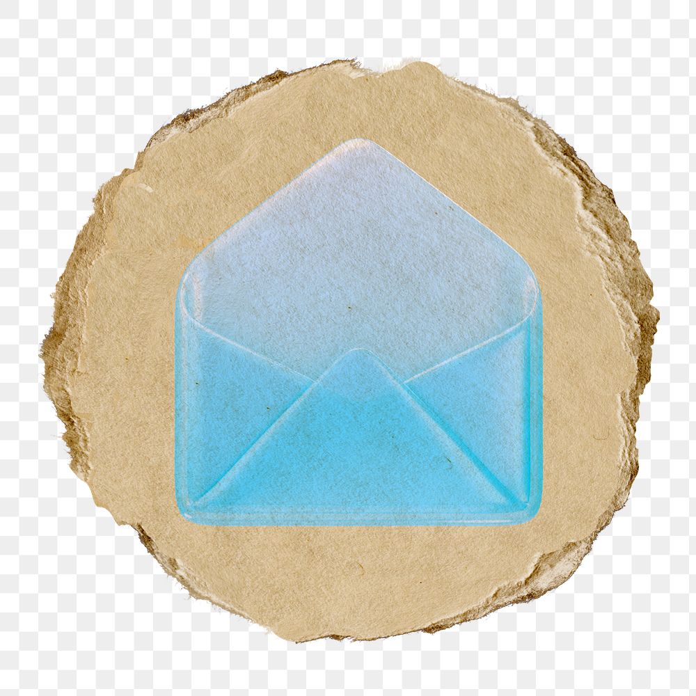 Envelope, email png icon sticker, ripped paper badge, transparent background