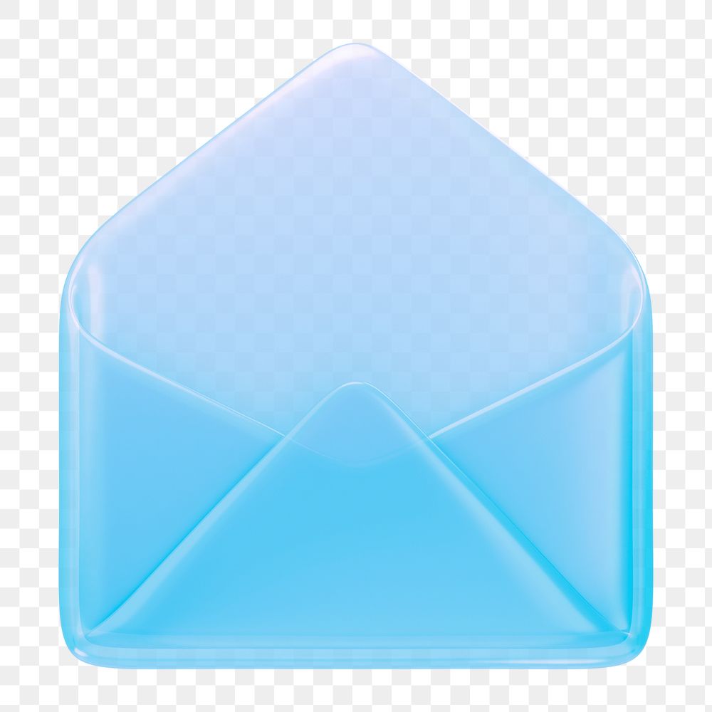 Envelope, glossy email png icon sticker, 3D rendering, transparent background