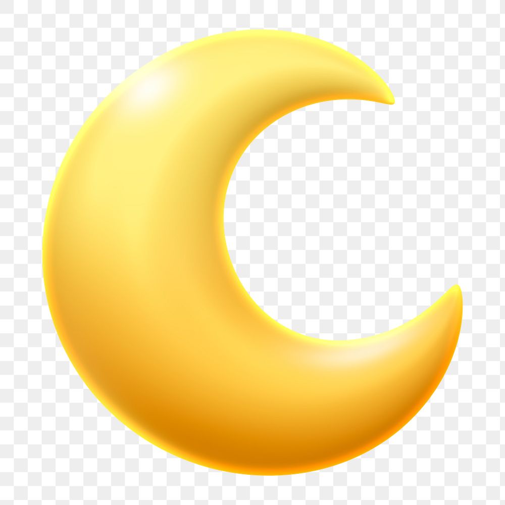 Crescent moon png icon sticker, 3D rendering, transparent background