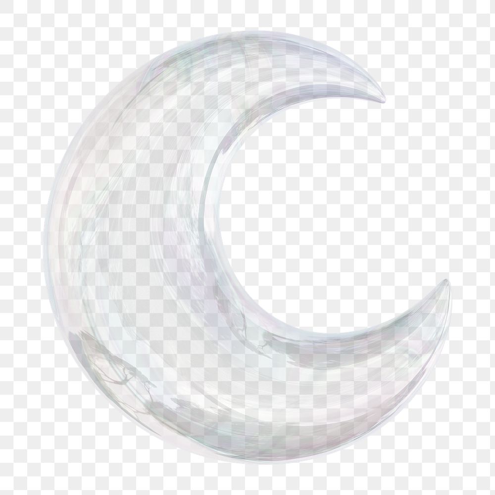 Transparent crescent moon png icon sticker, 3D rendering