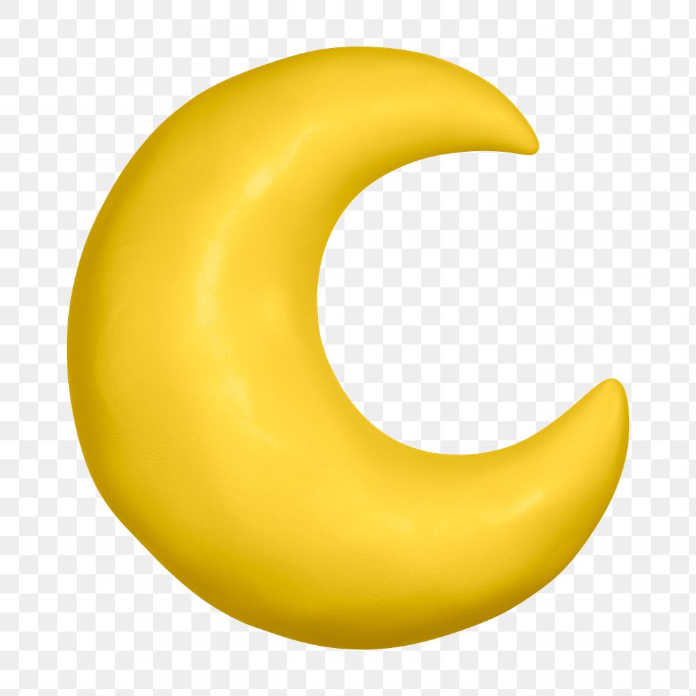 Crescent moon png icon sticker, 3D rendering, transparent background