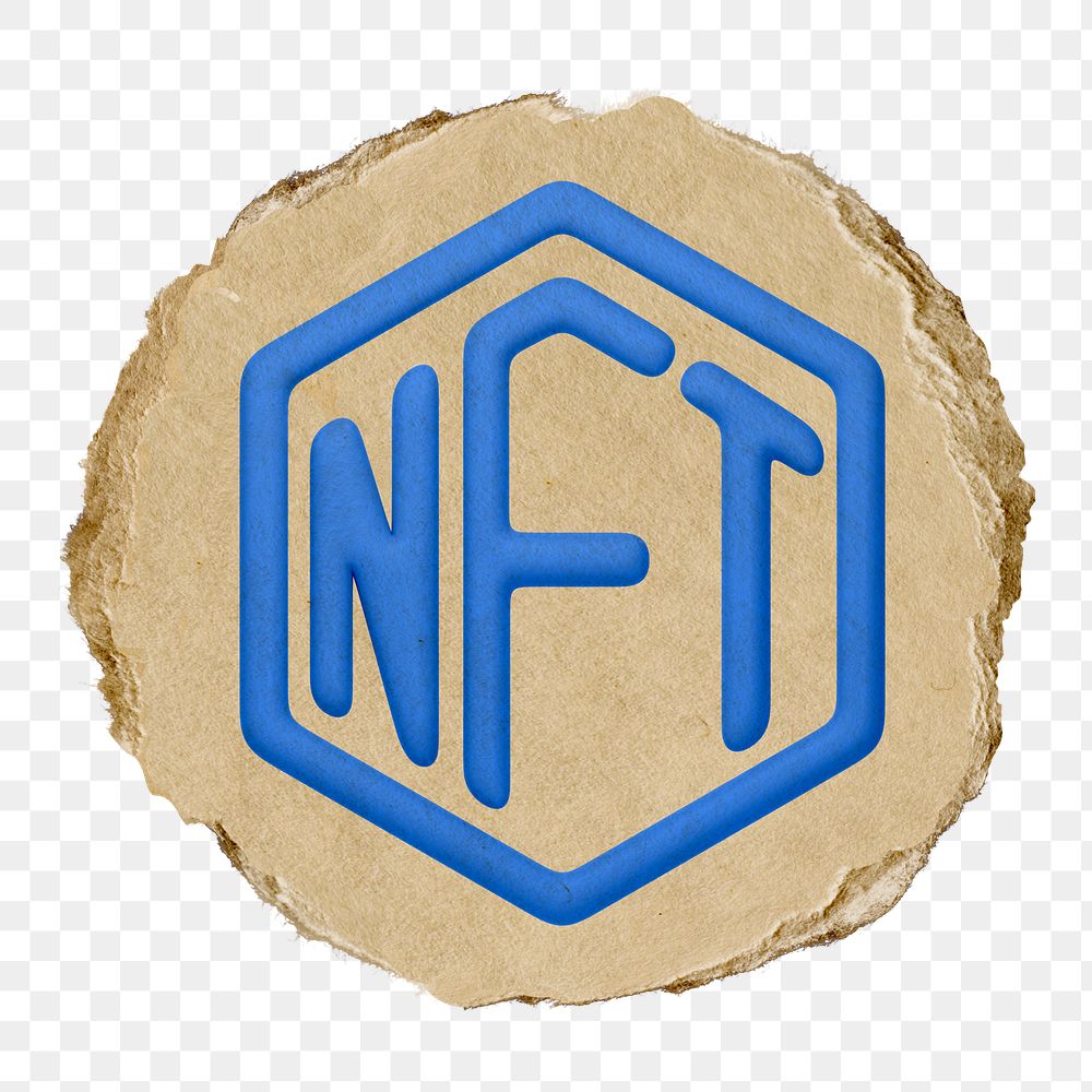 NFT blockchain png icon sticker, ripped paper badge, transparent background