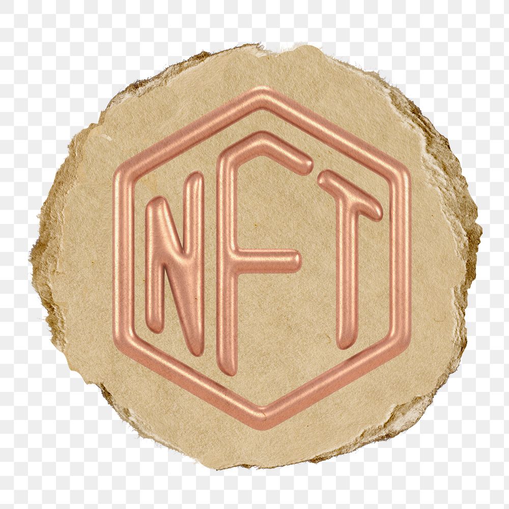 NFT blockchain png icon sticker, ripped paper badge, transparent background
