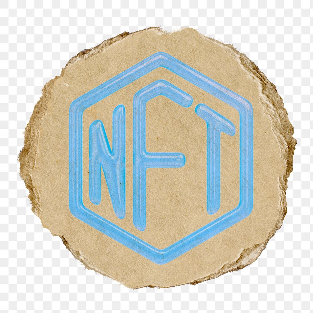 NFT blockchain png icon sticker, ripped paper badge, transparent background