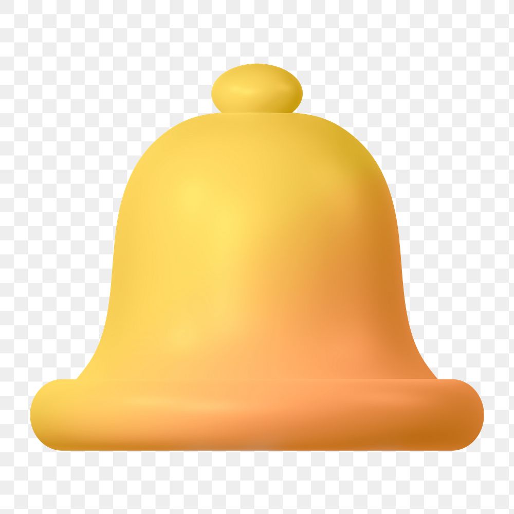 Gold bell, notification png icon sticker, 3D rendering, transparent background