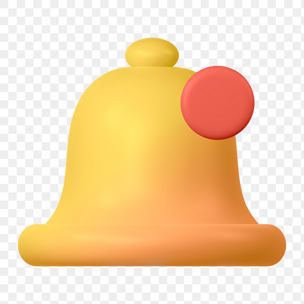 Bell, notification png icon sticker, 3D rendering, transparent background