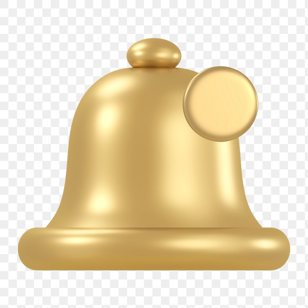 Gold bell png, notification icon sticker, 3D rendering, transparent background