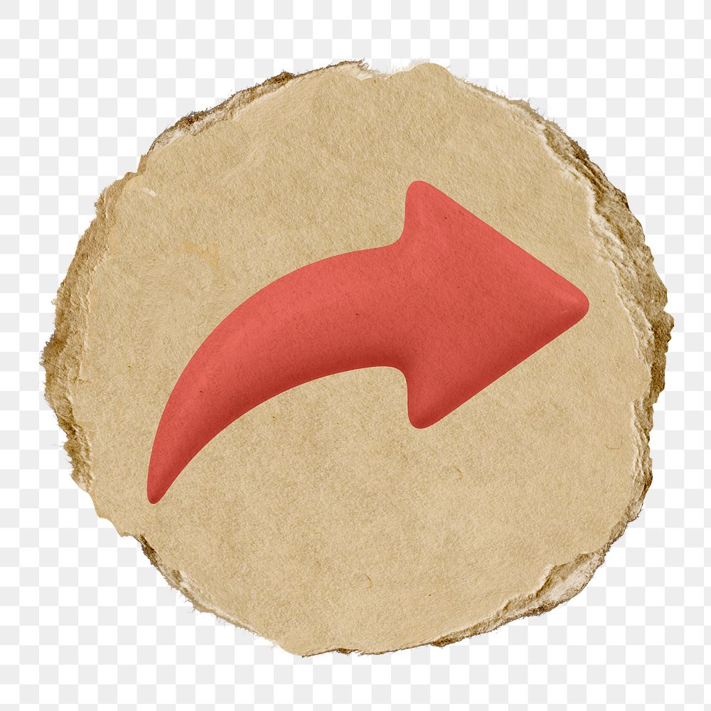 Red arrow, business png icon sticker, ripped paper badge, transparent background