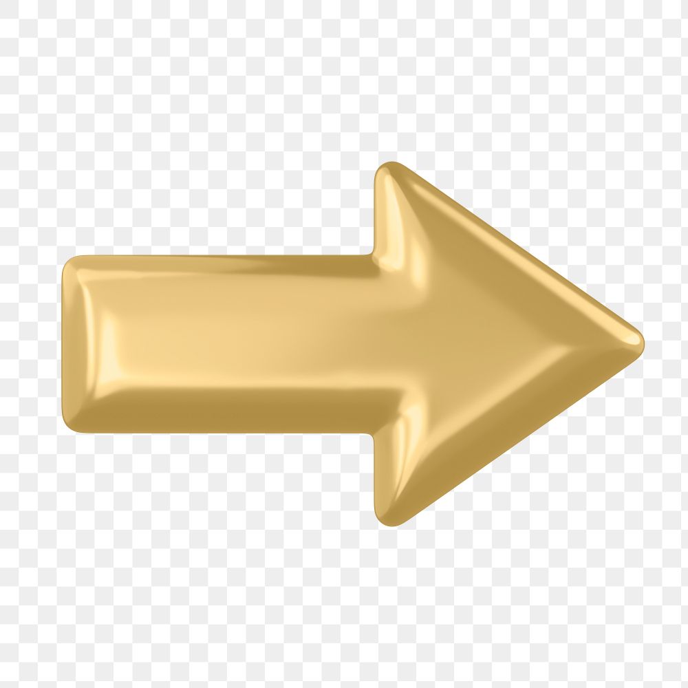 Gold arrow png icon sticker, 3D rendering, transparent background