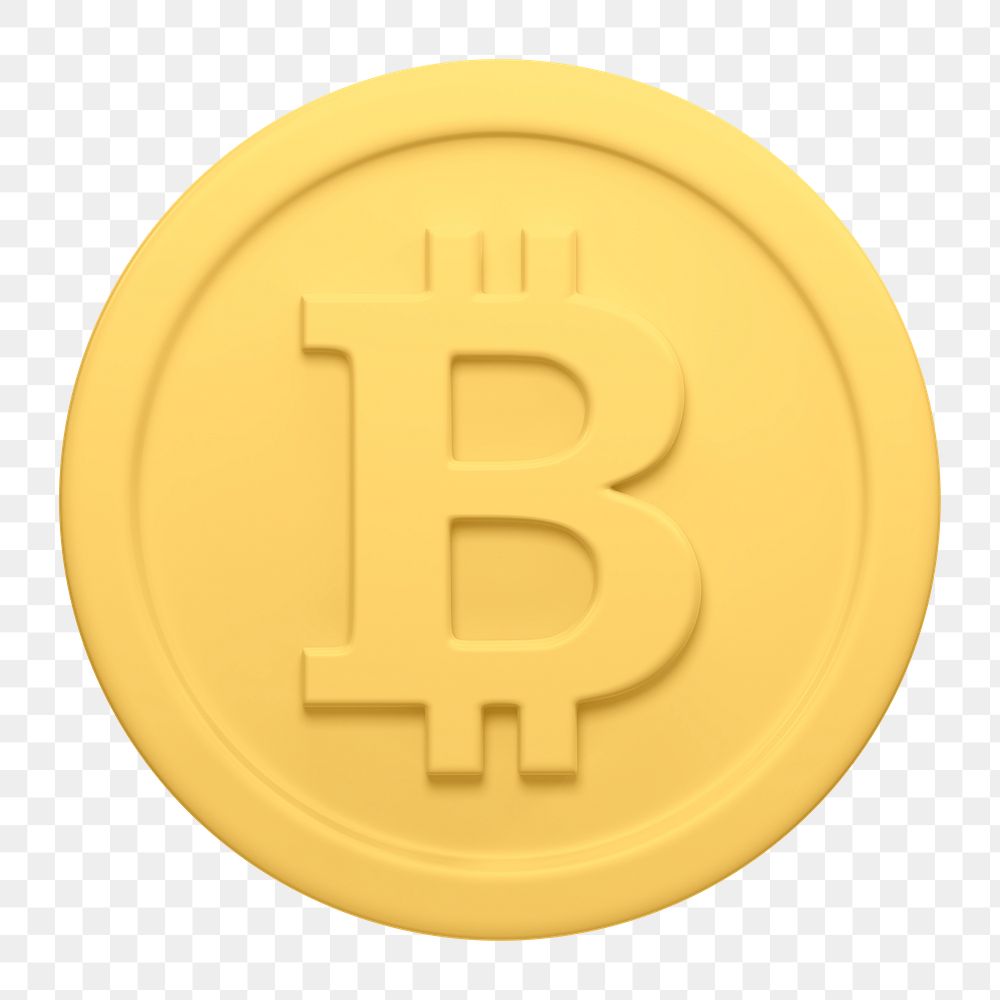 Bitcoin, cryptocurrency png icon sticker, 3D rendering, transparent background