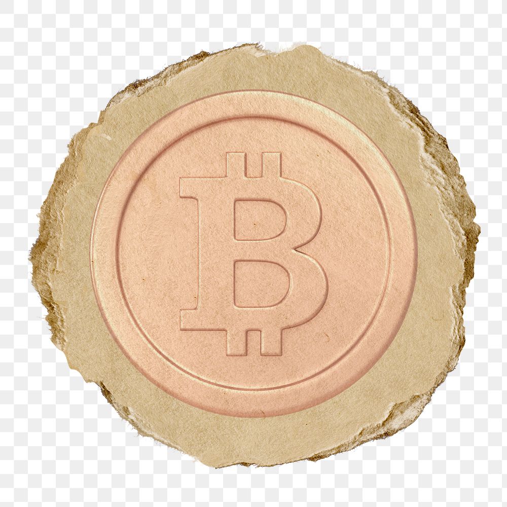 Pink bitcoin, cryptocurrency png icon sticker, ripped paper badge, transparent background