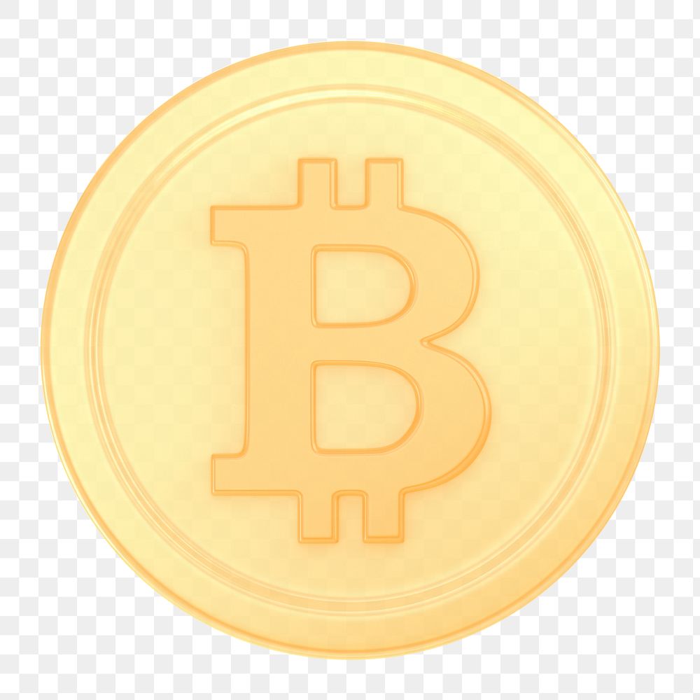 Gold bitcoin, cryptocurrency png icon sticker, 3D rendering, transparent background