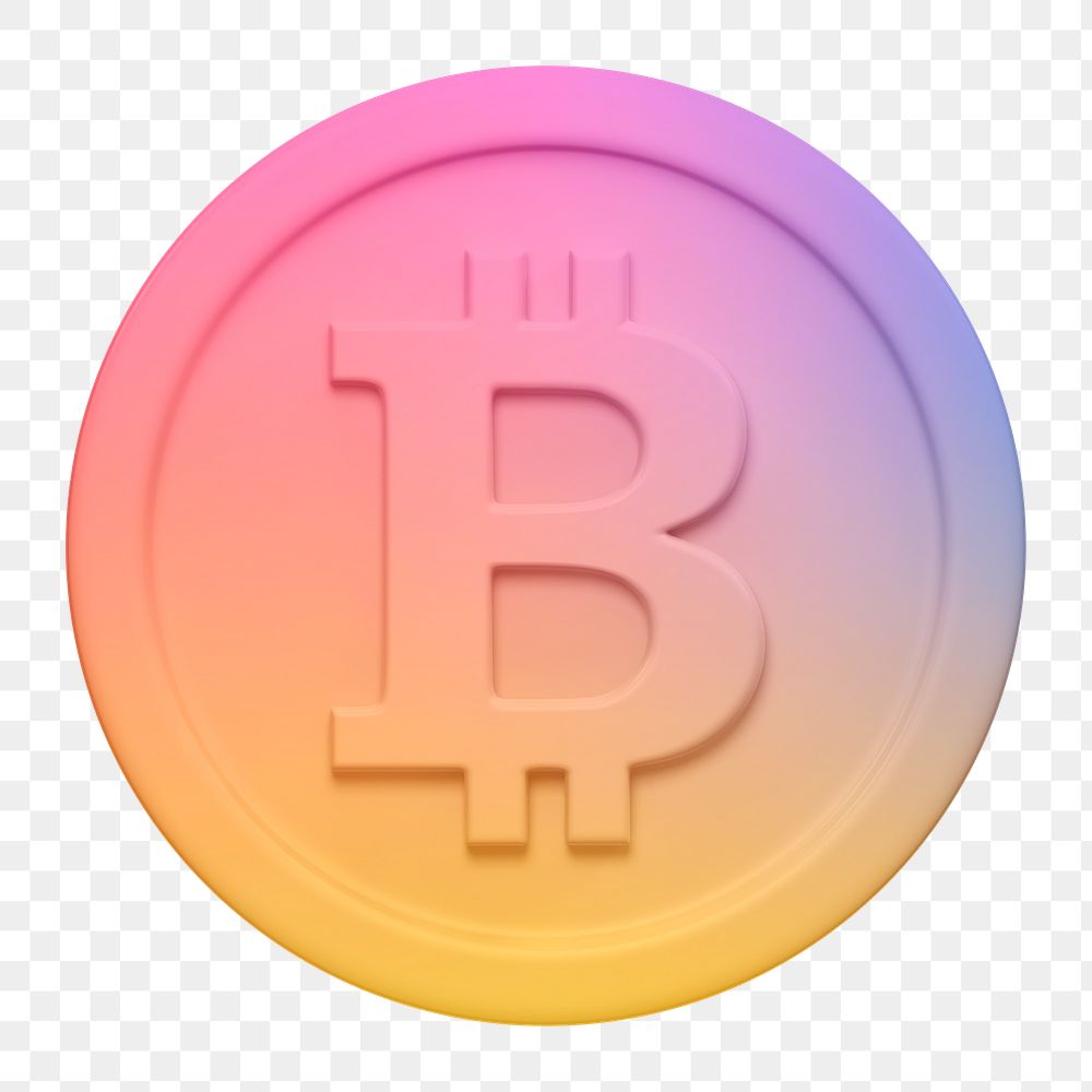 Colorful bitcoin, cryptocurrency png icon sticker, 3D rendering, transparent background