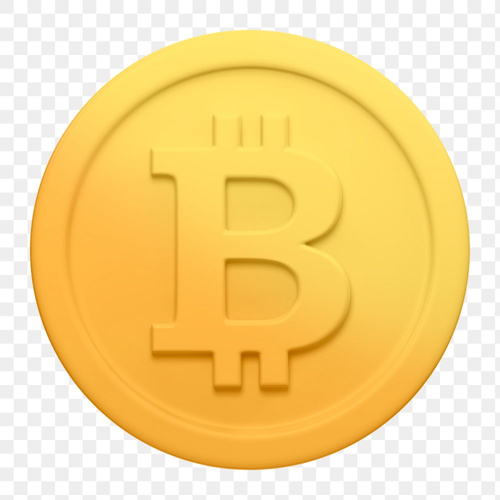Gold bitcoin png, cryptocurrency icon sticker, 3D rendering, transparent background