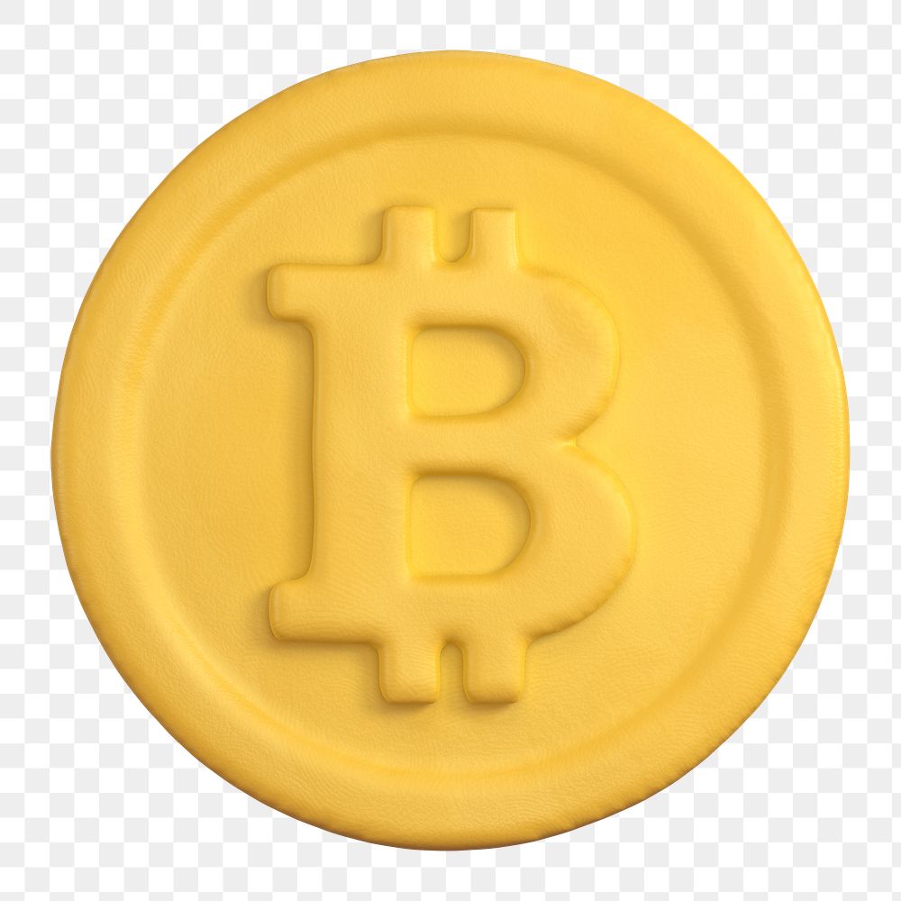 PNG bitcoin, cryptocurrency icon sticker, 3D rendering, transparent background