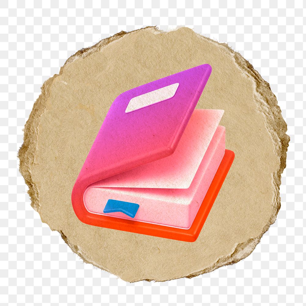 Book png, education icon sticker, ripped paper badge, transparent background