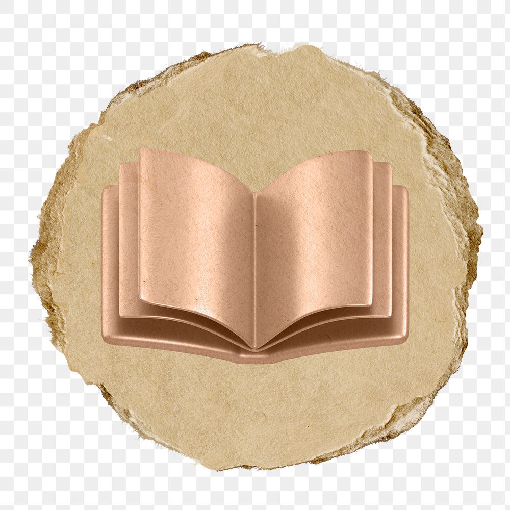 Rose gold book, education png icon sticker, ripped paper badge, transparent background