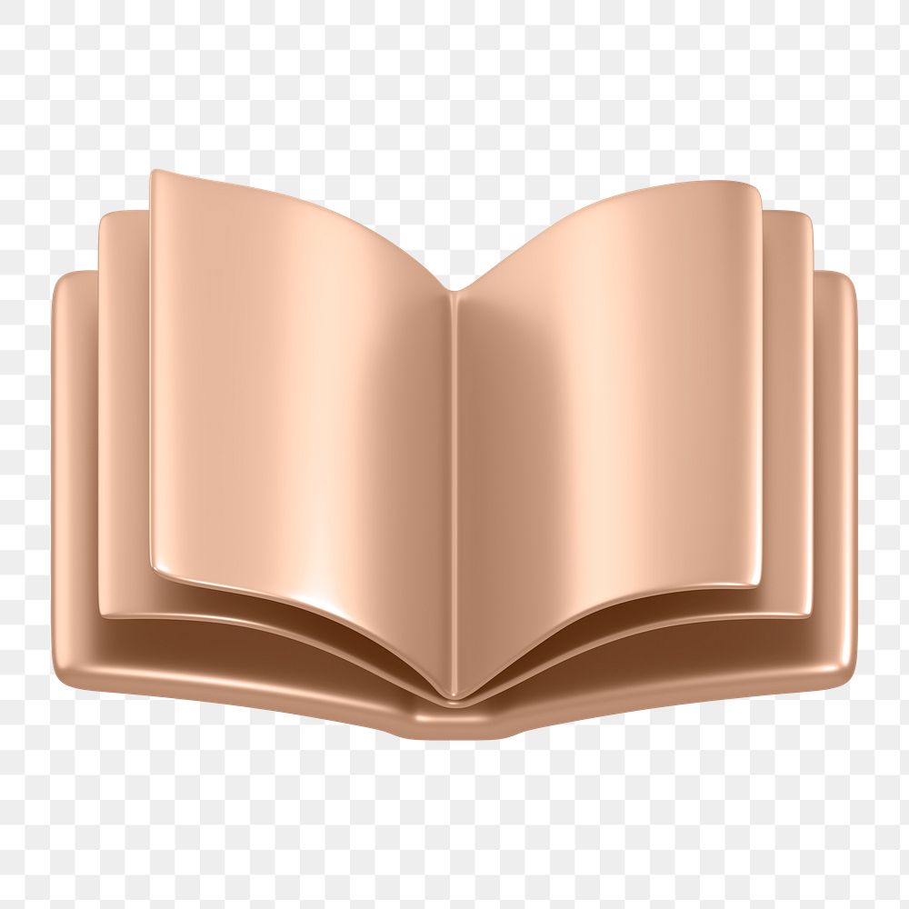 Rose gold book, education png icon sticker, 3D rendering, transparent background