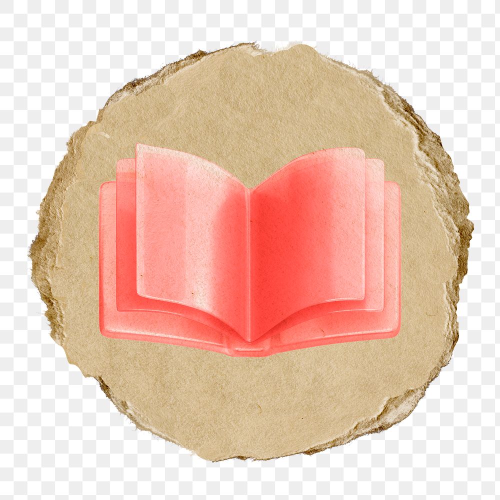 Book, education png icon sticker, ripped paper badge, transparent background