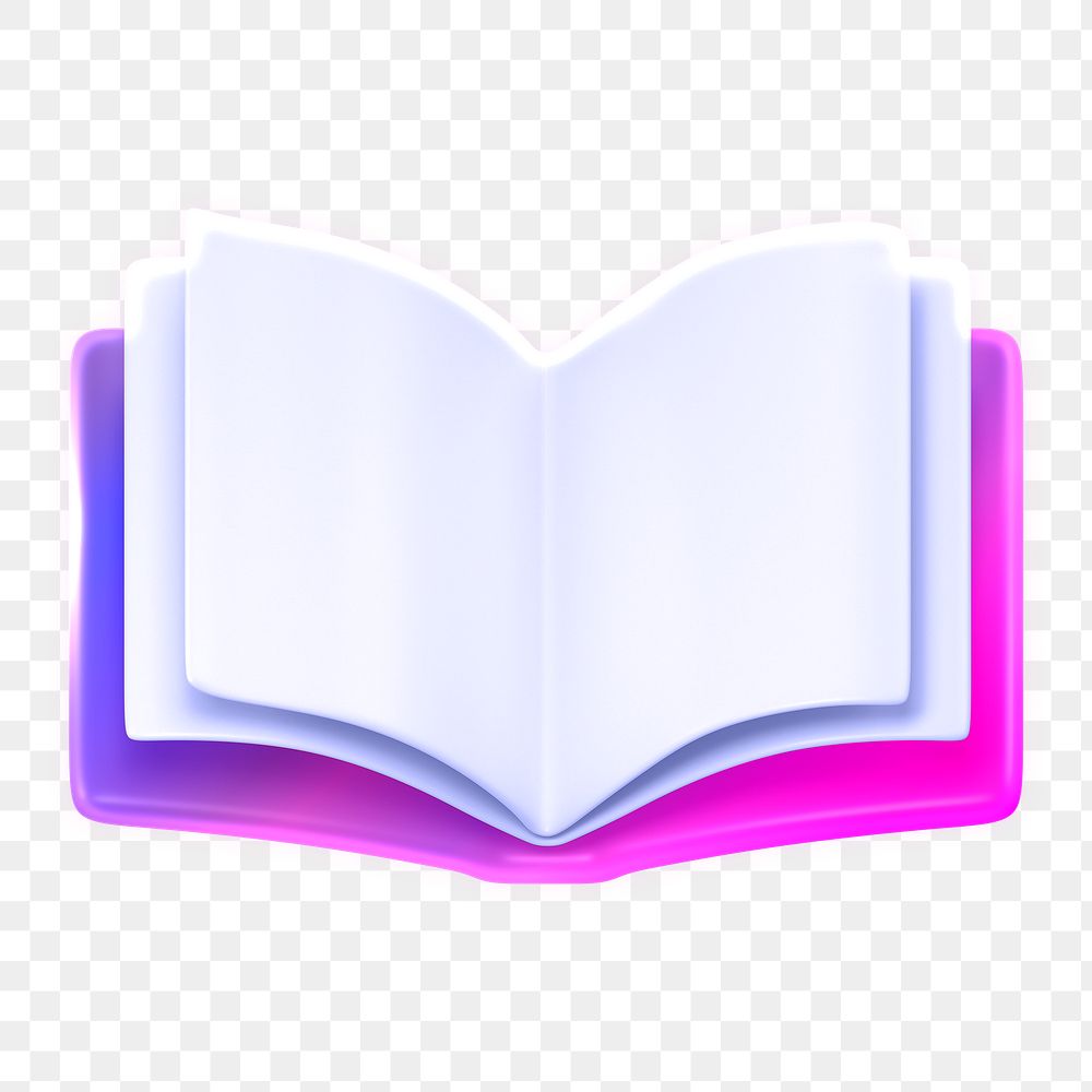 Neon book, education png icon sticker, 3D rendering, transparent background