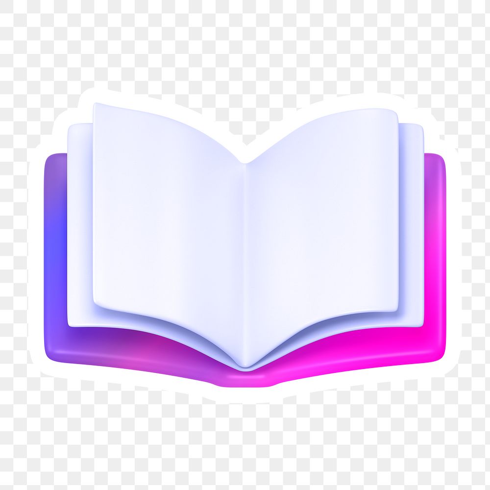 Neon book png, education icon sticker, transparent background