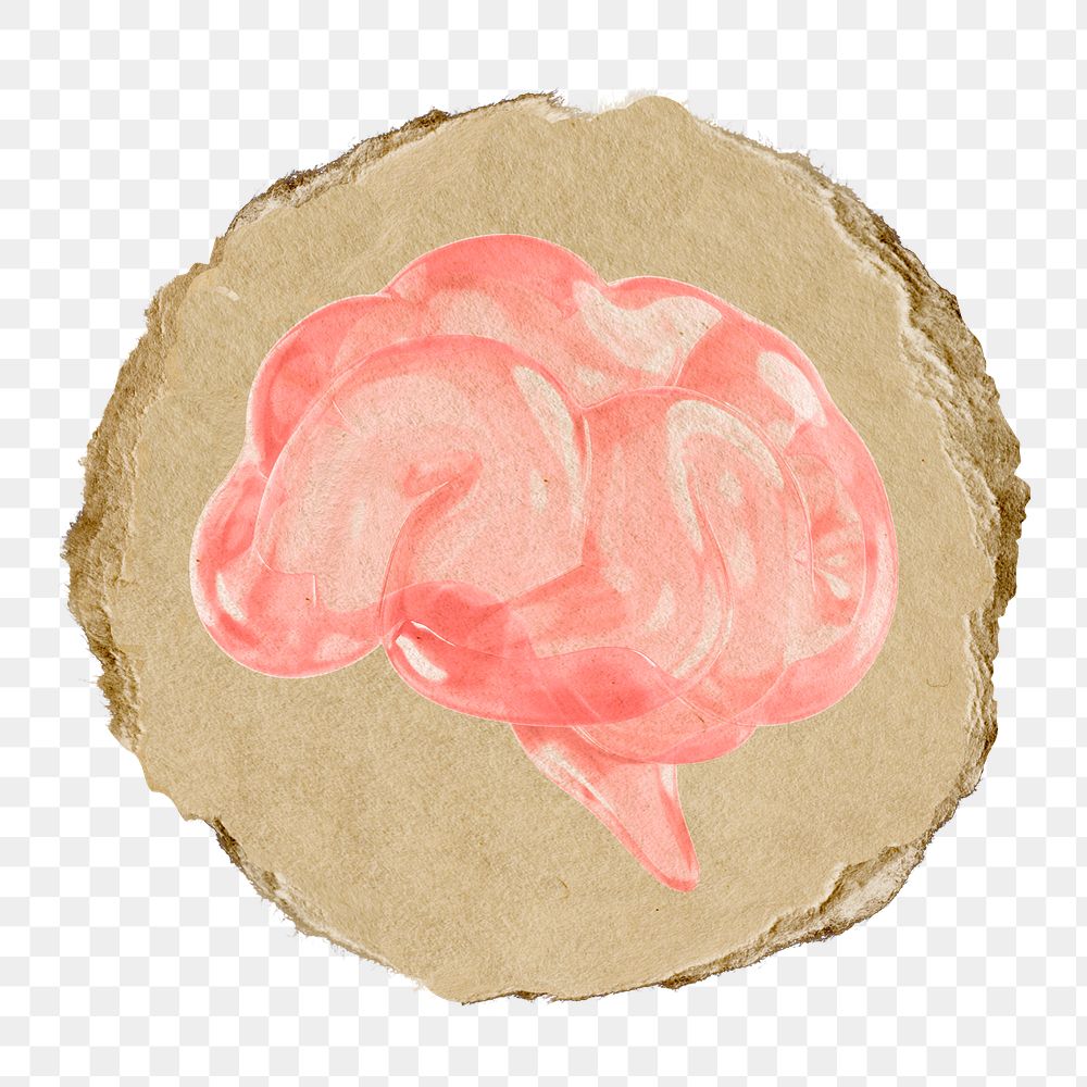 Human brain png icon sticker, ripped paper badge, transparent background