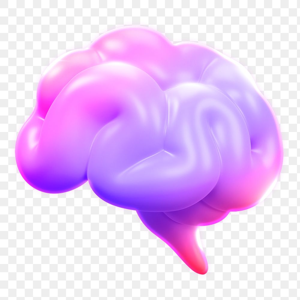 Pink brain png icon sticker, 3D rendering, transparent background