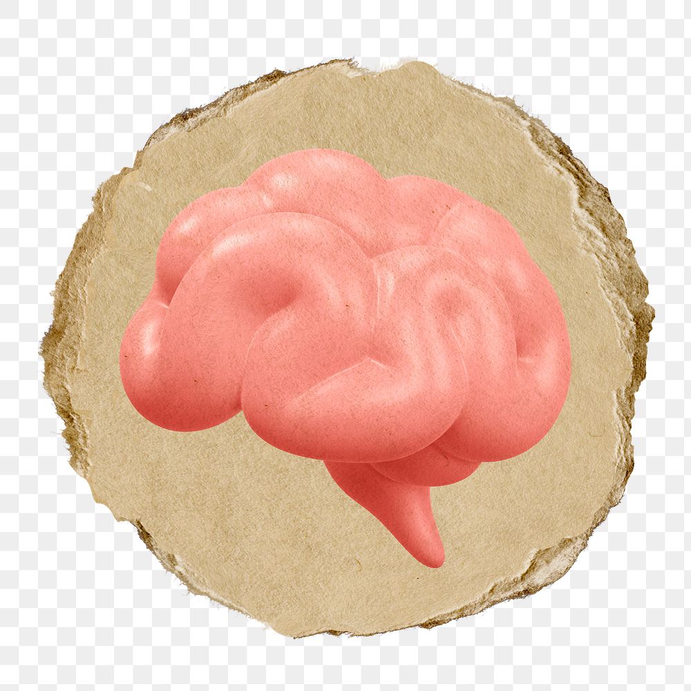 Human brain png icon sticker, ripped paper badge, transparent background