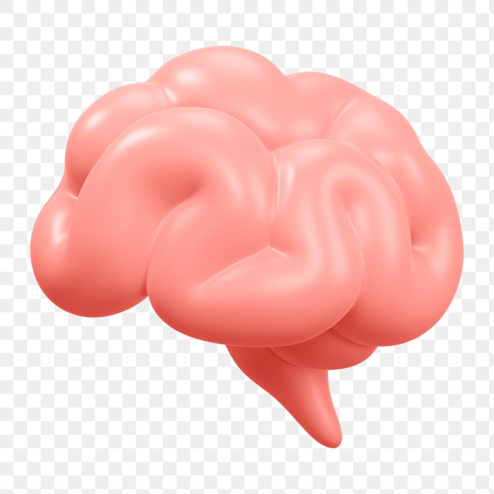 Human brain png icon sticker, 3D rendering, transparent background