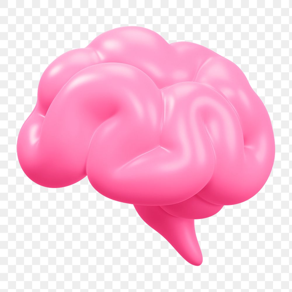 Human brain png icon sticker, 3D rendering, transparent background