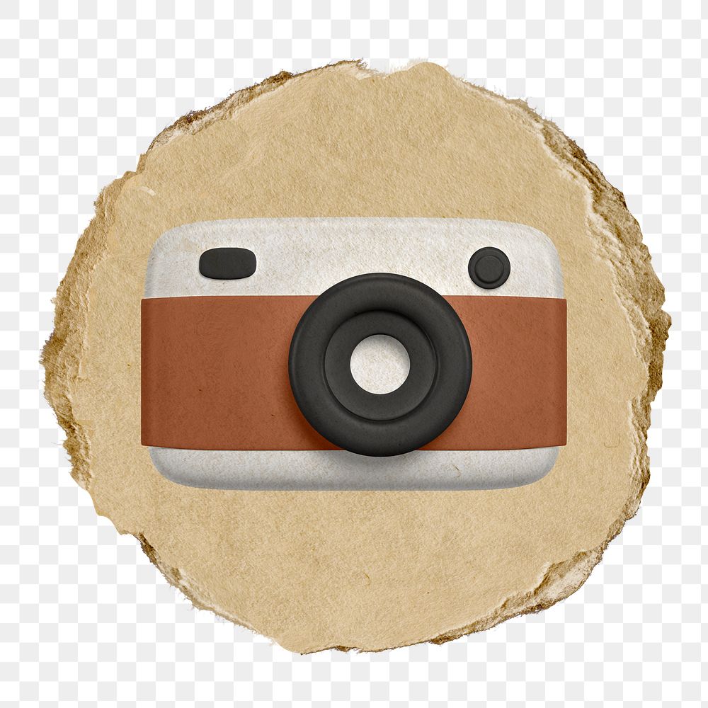 Camera roll png icon sticker, ripped paper badge, transparent background