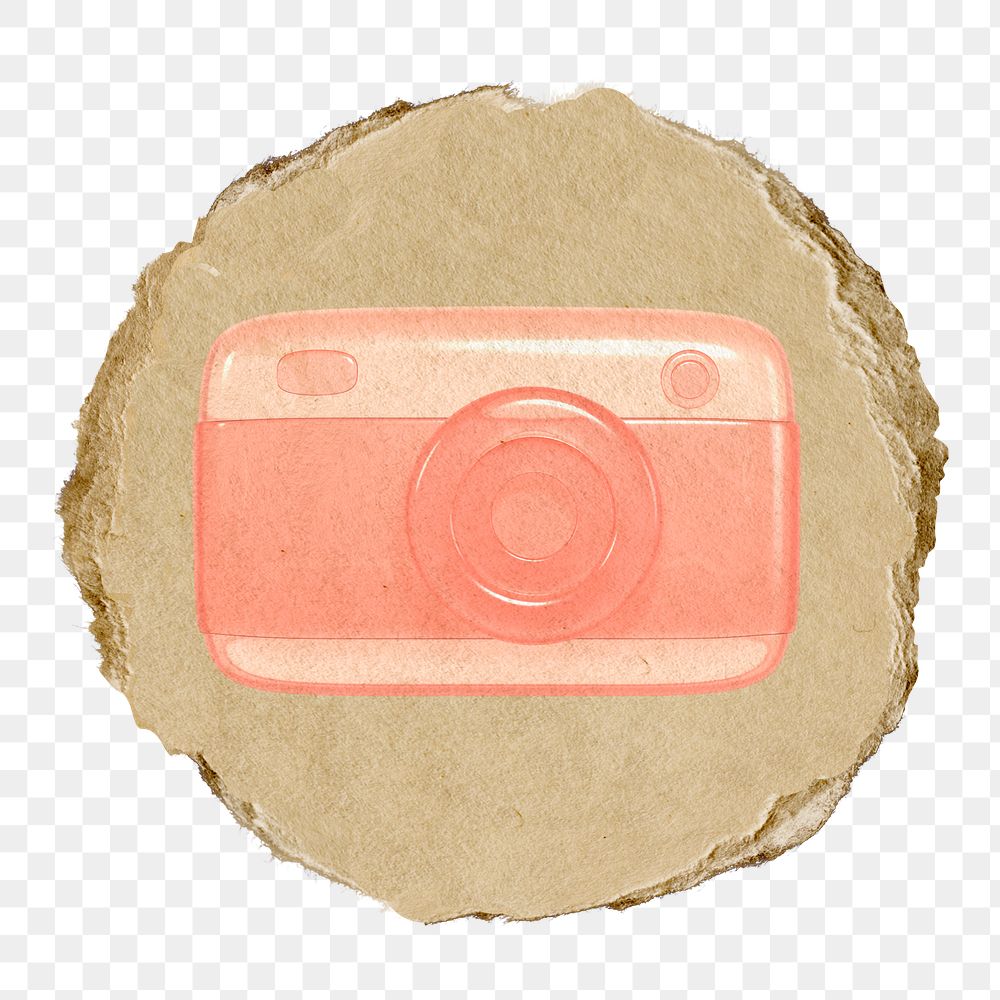 Camera roll png icon sticker, ripped paper badge, transparent background