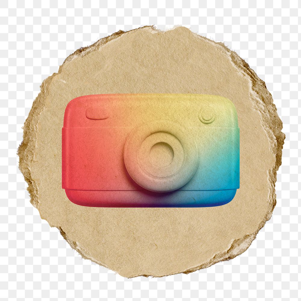 Colorful camera roll png icon sticker, ripped paper badge, transparent background