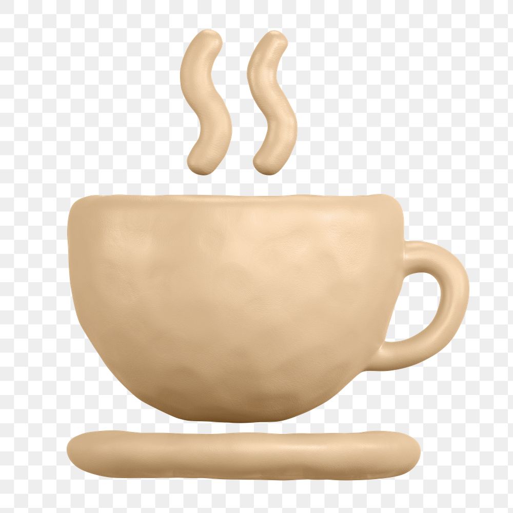 Coffee png, clay cafe icon sticker, 3D rendering, transparent background