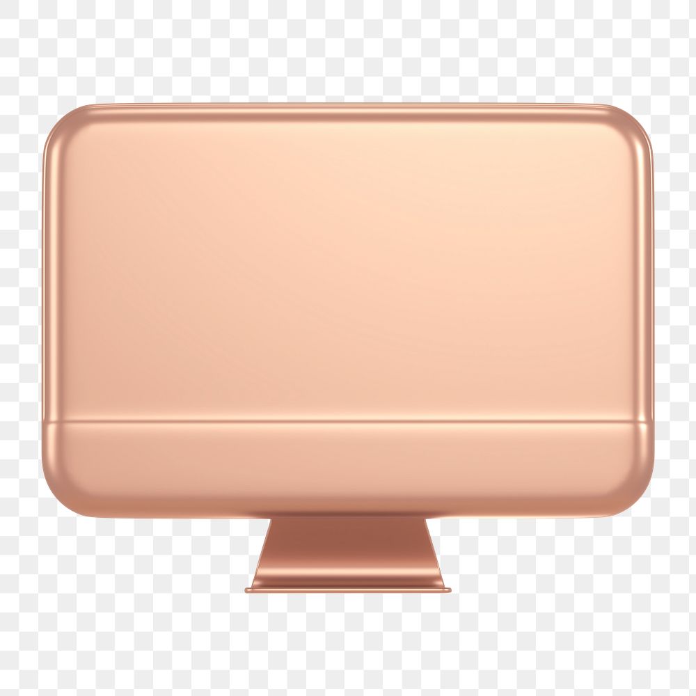 PNG computer screen icon, rose gold 3D rendering, transparent background