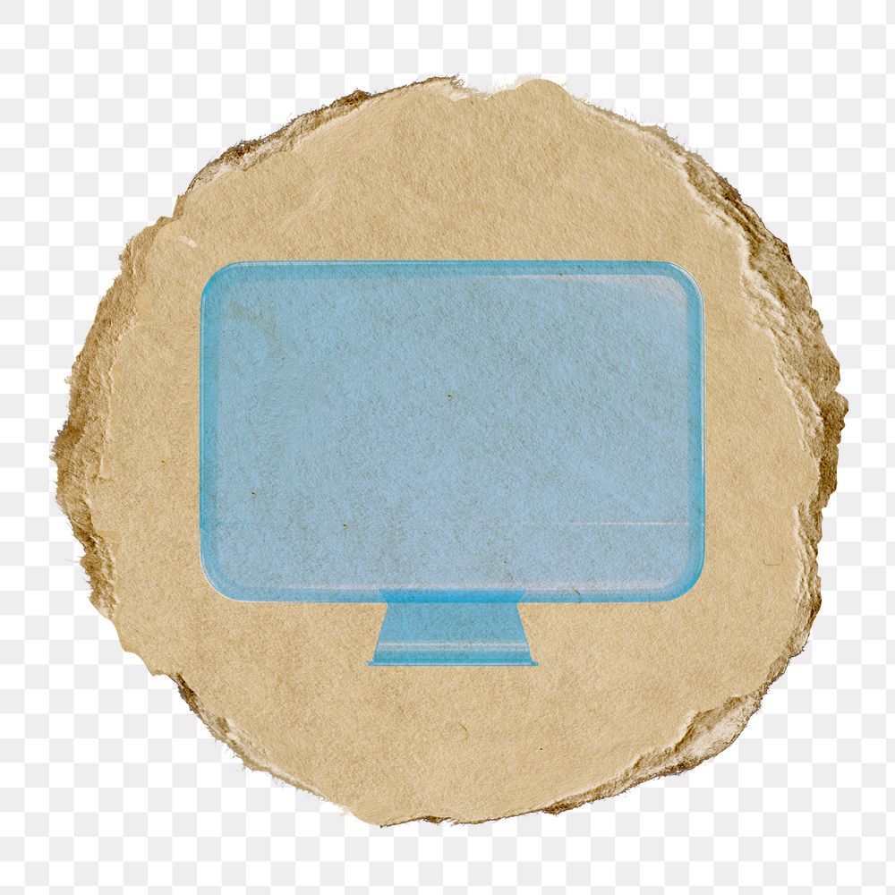 Computer screen png icon sticker, ripped paper badge, transparent background