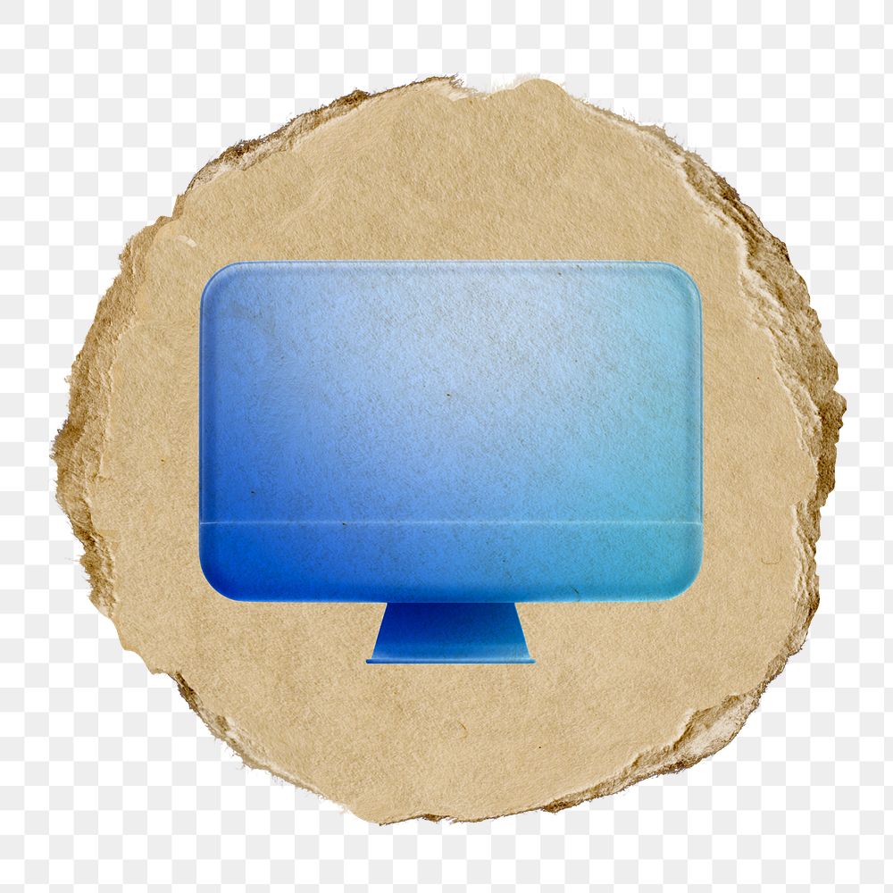 Computer screen png icon sticker, ripped paper badge, transparent background