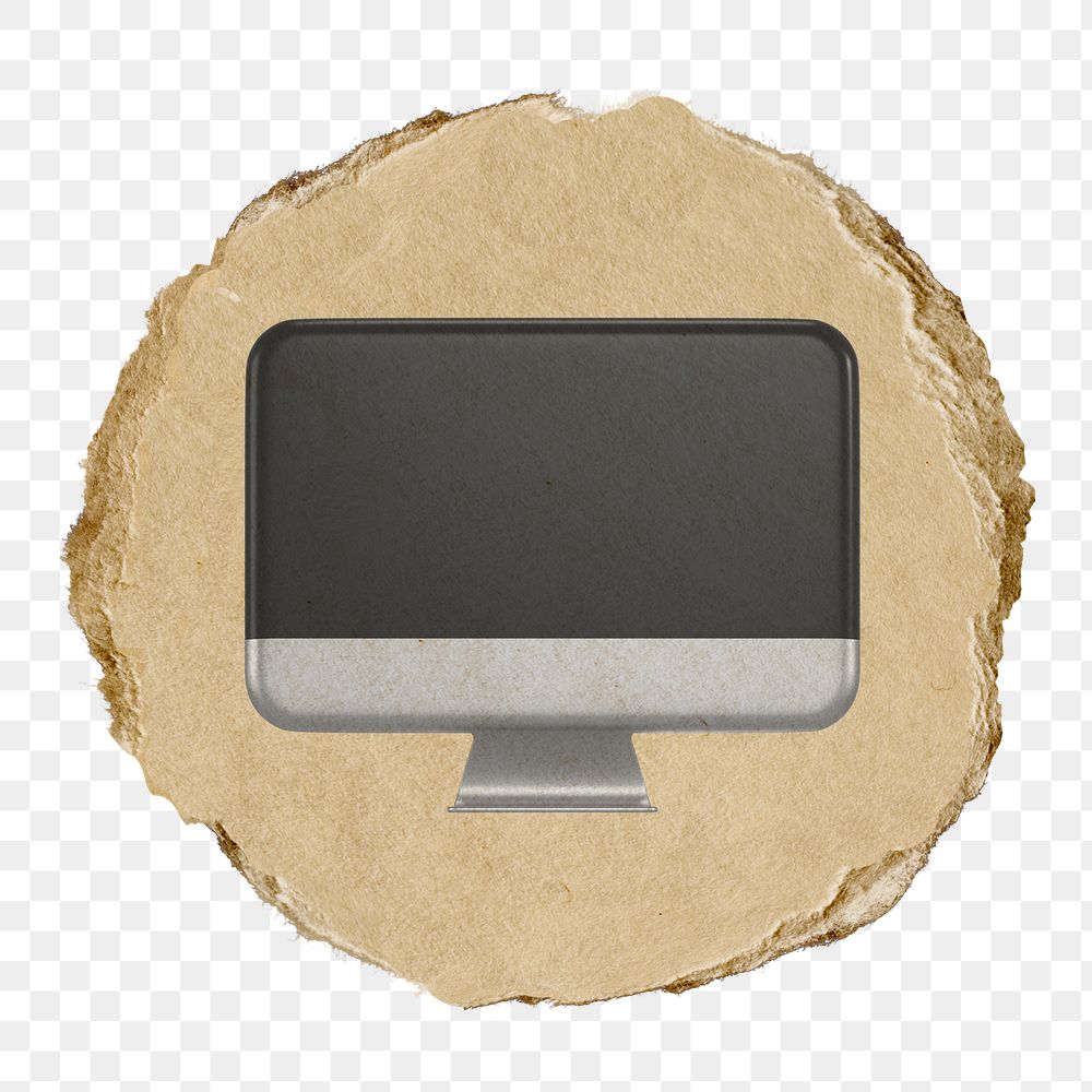 Computer screen png icon sticker, ripped paper badge, transparent background