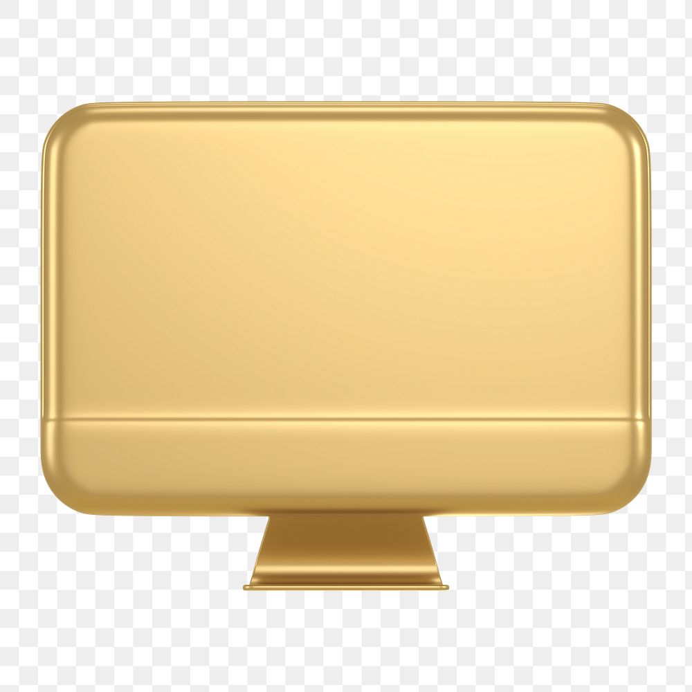 Gold computer png icon sticker, 3D rendering, transparent background