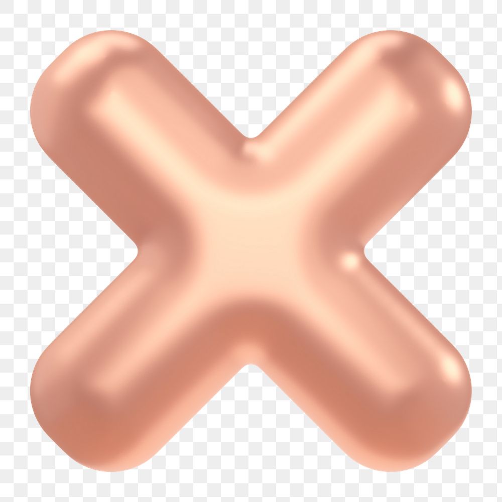 X mark png icon sticker, rose gold 3D rendering, transparent background