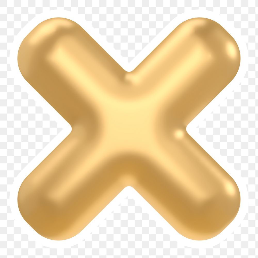 Gold X png icon sticker, transparent background