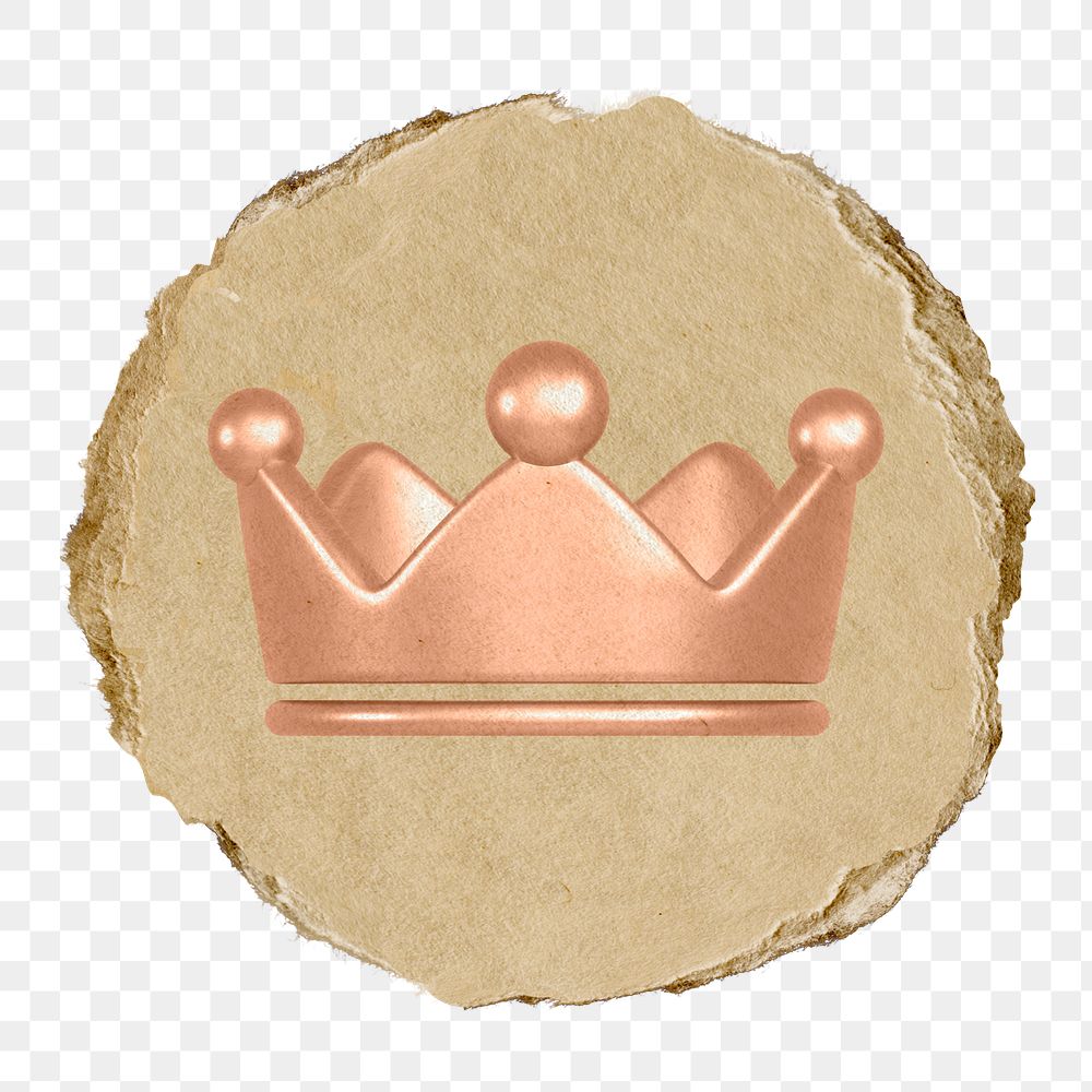 Crown ranking png icon sticker, ripped paper badge, transparent background