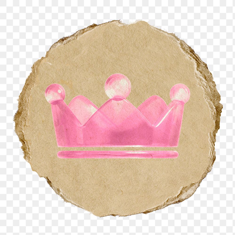 Crown ranking png icon sticker, ripped paper badge, transparent background